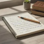 صورة واقعية لدفتر قواعد لغة عربية مفتوح يرمز لمفهوم الجملة